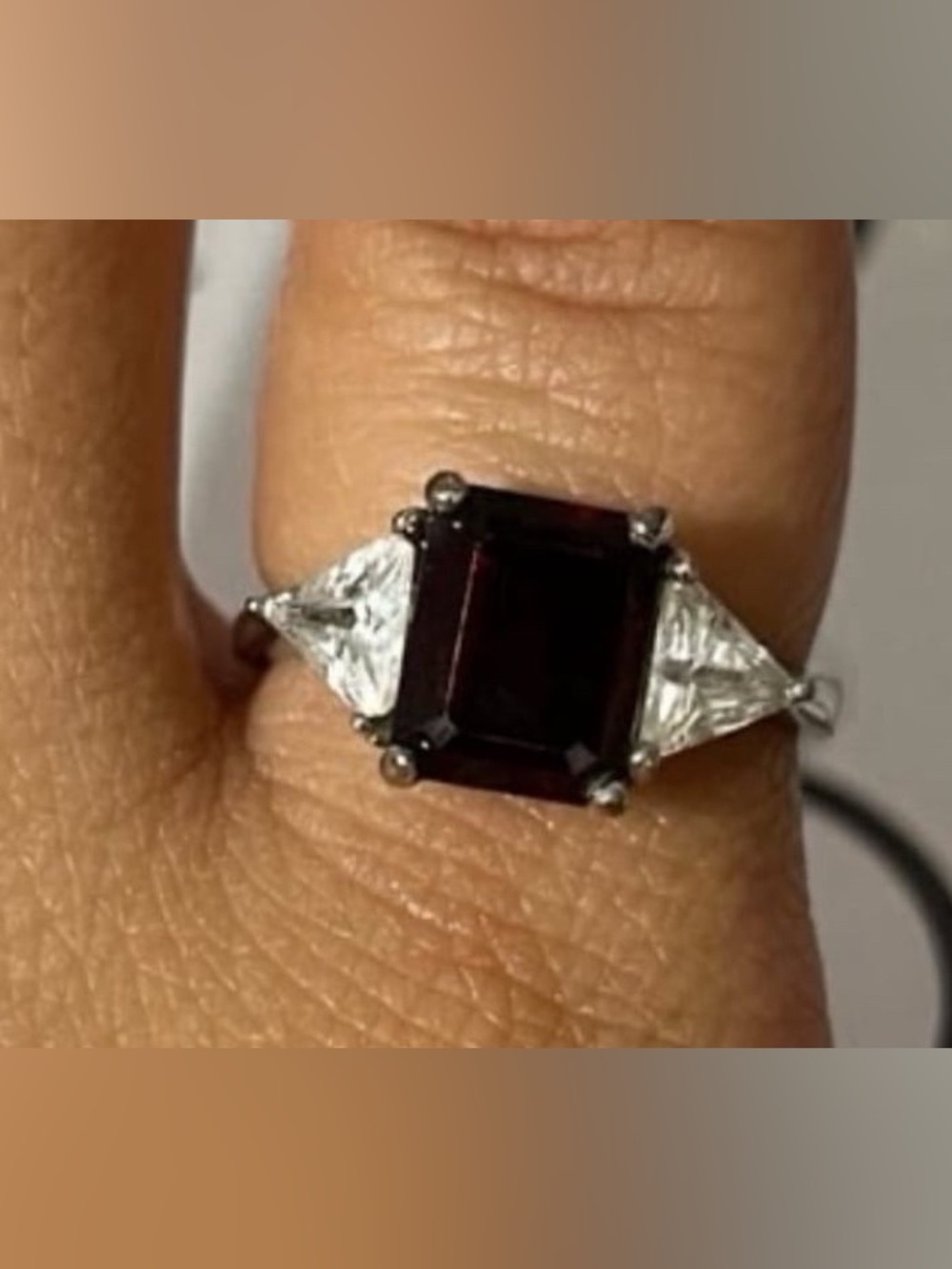 Vintage Garnet Cubic Zirconia Sterling Silver Ring - size 7
